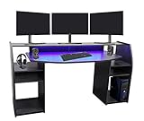 Wohnorama Gaming Tisch Schreibtisch inkl. LED RGB Beleuchtung, Setup Gamer Ablagen, Ultra Wide TV Monitor geeignet