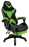 xRace Gaming-Stuhl Hoher Drehstuhl aus Leder mit Lendenwirbelstütze, Kopfstütze und Fußstütze, verstellbar, neigbar, Rennstil (Grün)