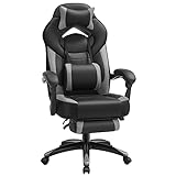 SONGMICS Gaming Stuhl, Bürostuhl mit Fußstütze, Schreibtischstuhl, ergonomisches Design, verstellbare Kopfstütze, Lendenstütze, bis zu 150 kg belastbar, schwarz-grau OBG77BG