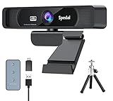 Spedal 4K Webcam with Microphone and Tripod, HD Web Camera with 120°Field of View and Remote Control for Meetings Streaming, Compatible with Skype Zoom Facetime, USB Port for PC Mac Laptop Deskt