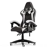 bigzzia Gaming Stuhl Ergonomisch - Gamer Stühle mit Lendenkissen + Kopfstütze Gaming Chair Höhenverstellbar Bürostuhl Computerstuhl für Erwachsene Mädchen Junge (Schwarz Weiß)