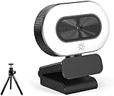 1080P Webcam mit Mikrofon, Full HD Facecam Live-Streaming Webcams mit Ringlicht, Stativ, 360° Schwenkradius, USB Kamera für PC, Videochat-Aufnahme, Mac, Laptop, Zoom, Skype