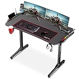 Dripex Gaming Tisch mit LED, ergonomischer Schreibtisch mit Getränke-, Gamepad- und Kopfhörerhalter, Kohlefaser-Desktop, für Arbeit und Freizeit